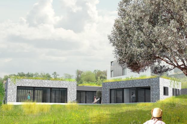 Maison dans la colline - perspective côté jardin