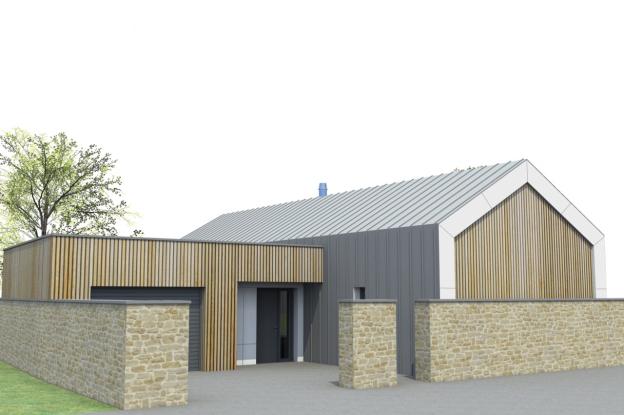 Maison neuve toiture en pente et terrasse