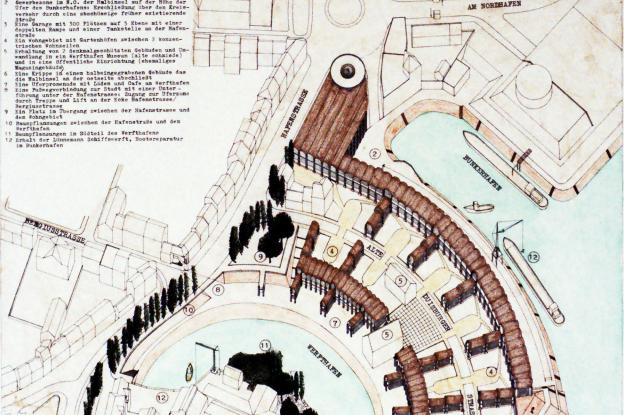 Axonométrie générale du nouveau quartier d'habitation sur l'ancien quai portuair