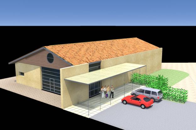 Vue sur pignon Sud et parking visiteurs 1