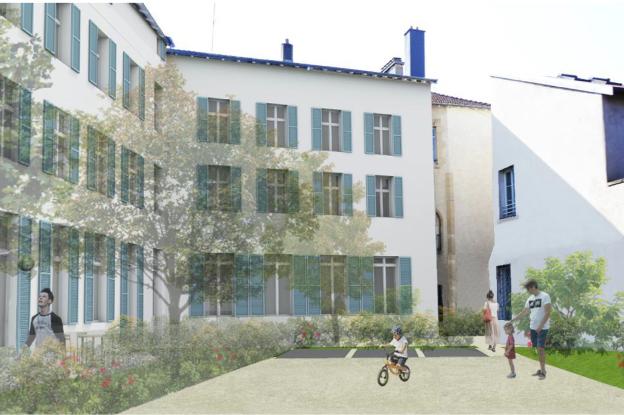 Bâtiment B, C et D depuis le parking en cœur d'îlot - état projeté