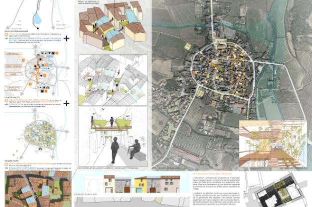 Planche de concours pour la rénovation d'un centre-bourg