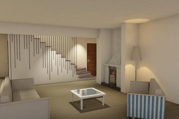 Intégration d'un escalier créant luminosité et ouverture des espaces de vie
