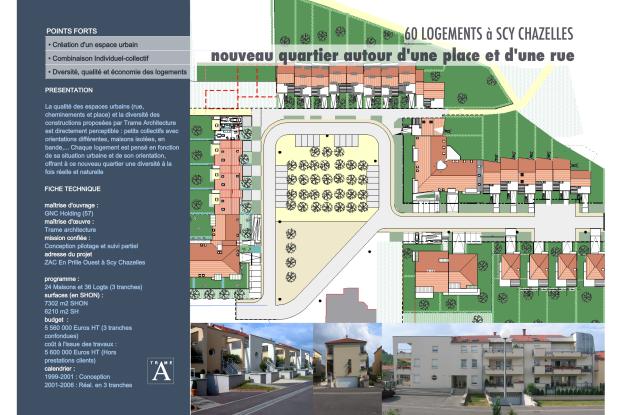Plan d'ensemble pour 60 logements individuels et collectifs, conçu à partir du c
