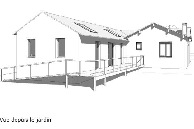 Vue du projet depuis le jardin (angle Sud-Est)