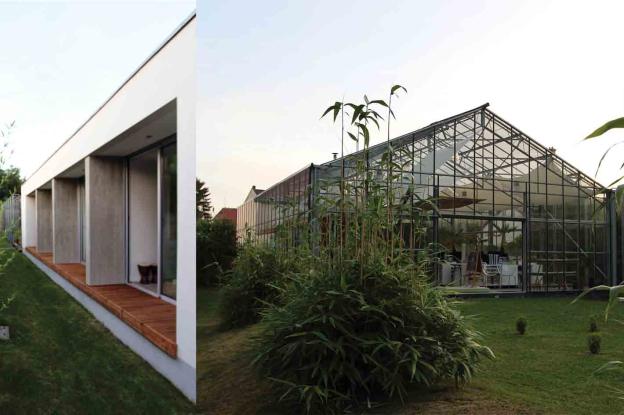 Vues des "bureaux-serre" et de la maison