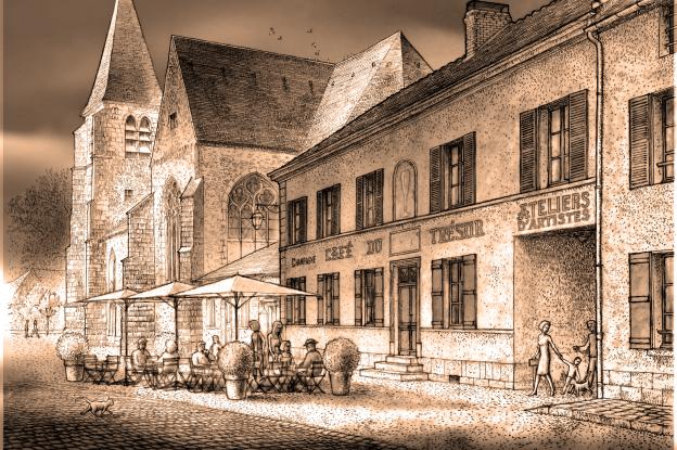 crayon 2017 Condé-en-Brie, café du Trésor