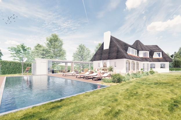 Vue perspective du projet avec la création de la piscine et du poolhouse