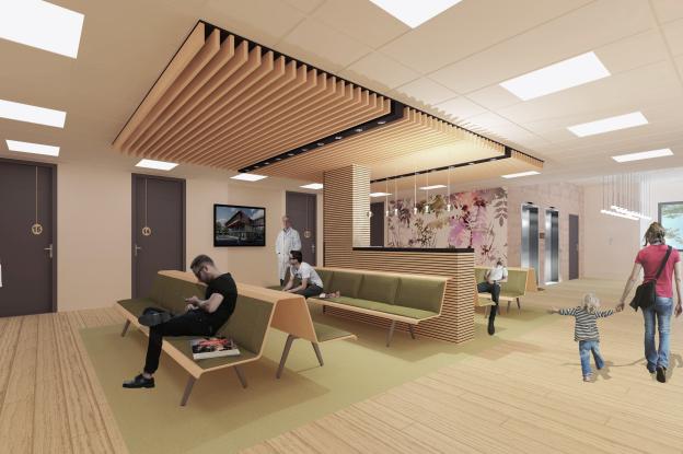 Aménagement d'un espace d'attente ouvert au coeur d'un bâtiment de consultation 
