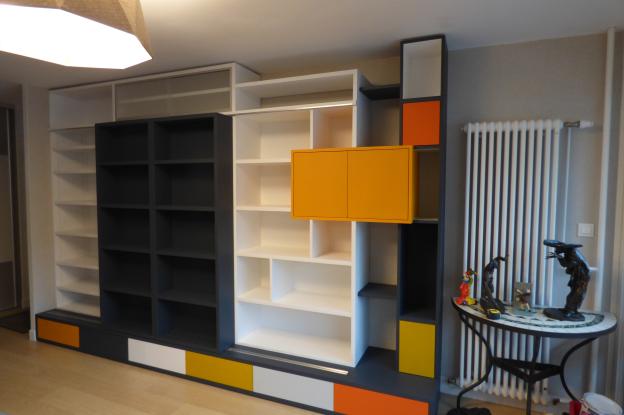Bibliothèque - espace télévision cachée