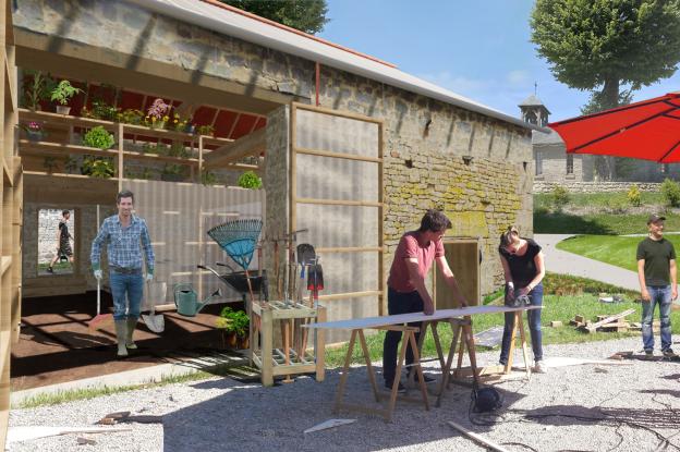 La Grange nourricière - serre intérieure et atelier extérieur