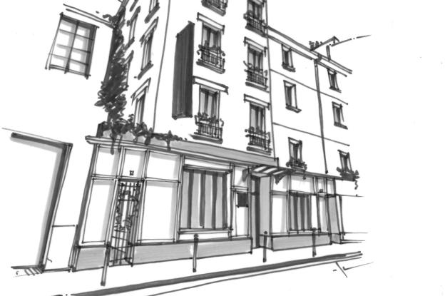 croquis façade hôtel