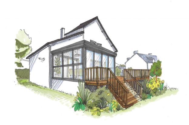 Perspective d'ambiance - véranda et terrasse