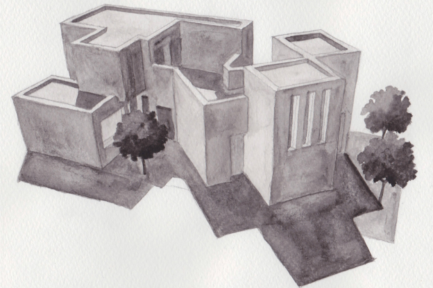 Aquarelle en noir & blanc - Volumétrie extérieure