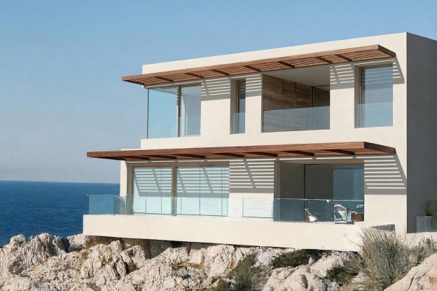 Villa contemporaine sur deux niveaux posée sur la roche calcaire Marseillaise