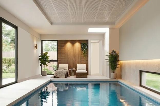 Piscine intérieure depuis banc
