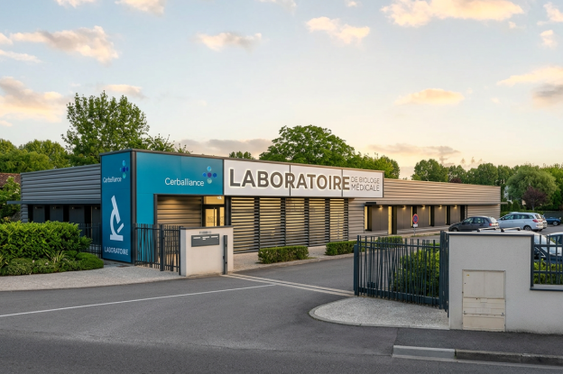 l’entrée du laboratoire est protégée par une avancée de toit
