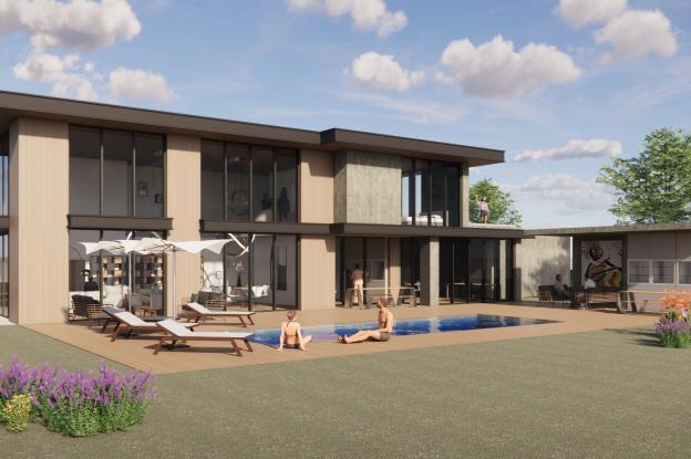 Villa contemporaine de prestige — vue sur façade sud, terrasse et piscine