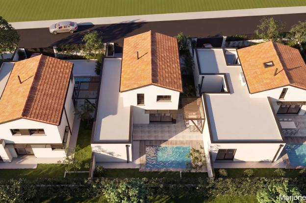 vue aérienne des 3 maisons