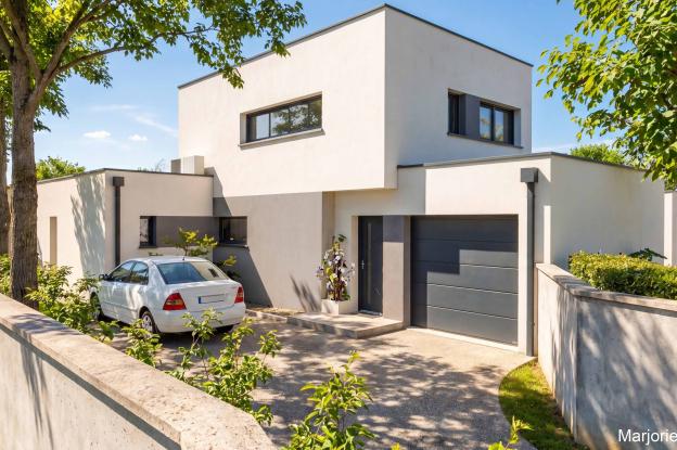 maison contemporaine avec volumes épurés en maçonnerie blanche