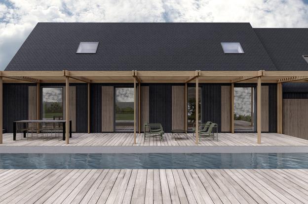 Vue de la maison et de la piscine 