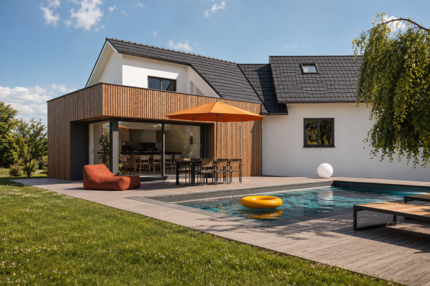 Projet d’extension de maison à Saint-Avold en Moselle – toiture terrasse et bardage bois