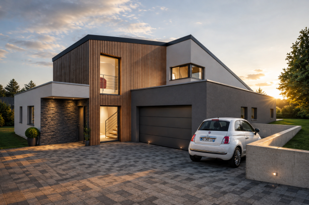 Maison contemporaine en ossature bois à Valmont en Moselle – façade avant