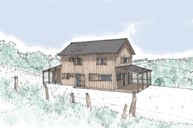 dessin maison bois