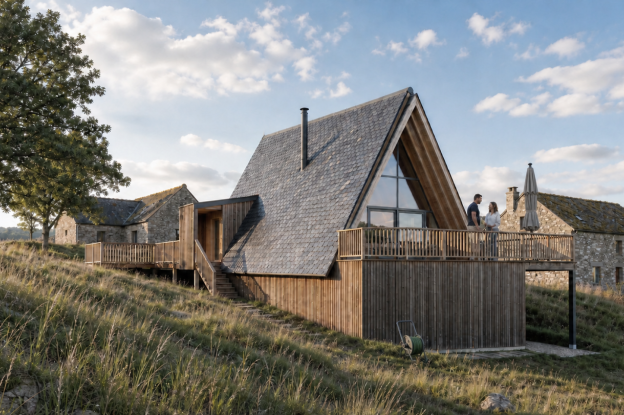 Construction d'une maison neuve en A à La Fage-Montivernoux (48)