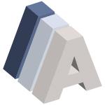 L'image représente le logo de l'entreprise Atelier Alter Archi, composé de trois lettres "A" stylisées et empilées en perspective. Les lettres sont déclinées dans différentes nuances de bleu et gris, créant un effet de profondeur et de volume.