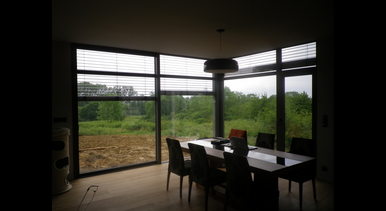 maison ossature bois, contemporaine, angle vitré, menuiseries extérieures aluminium