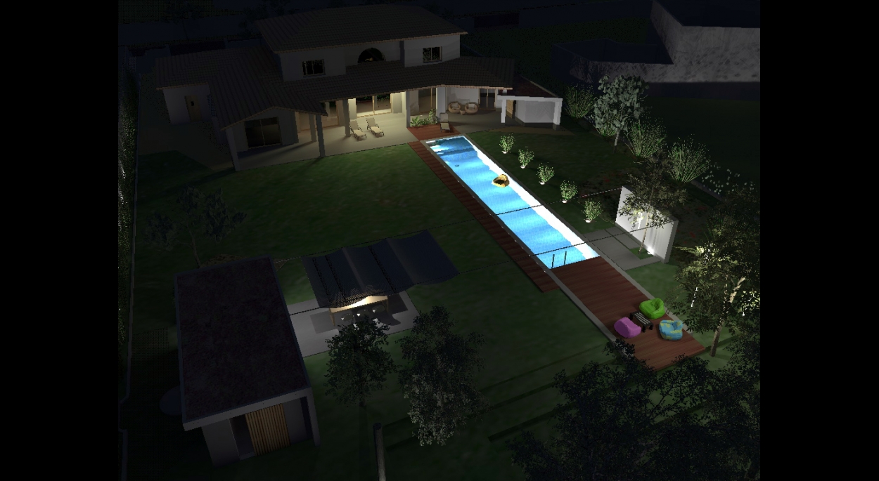 piscine : vue nocturne avec simulation éclairage - atelier S architectes