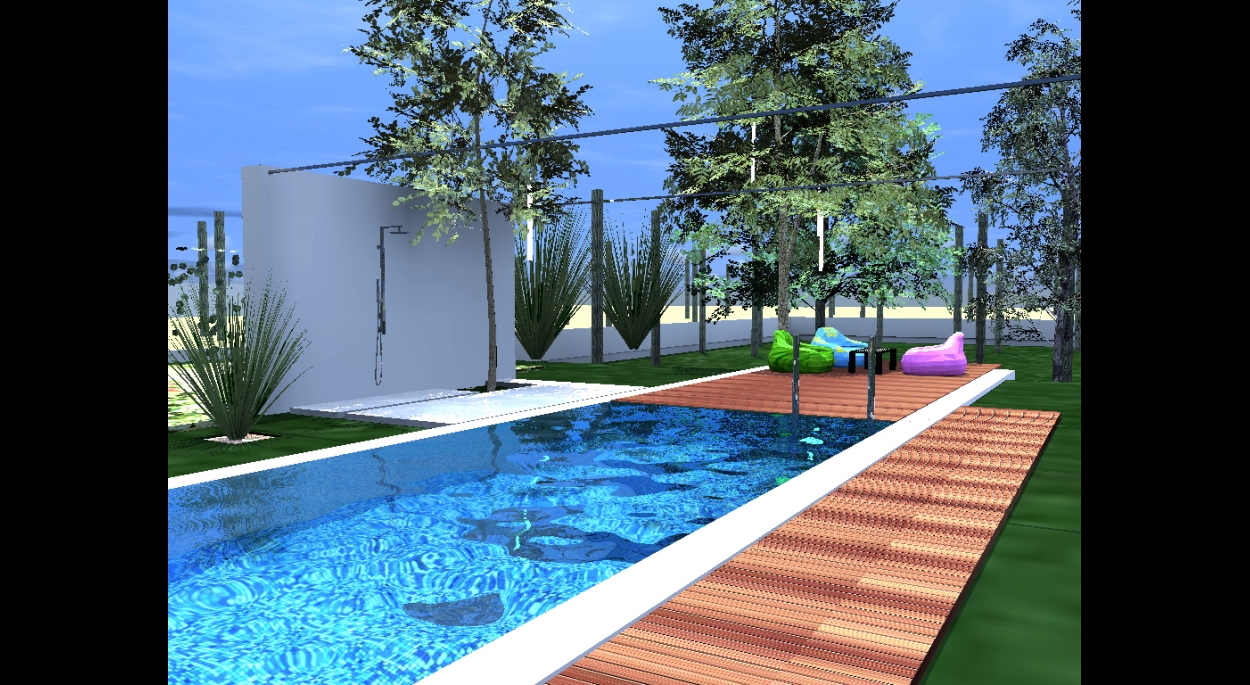 piscine (couloir de nage) avec plage sous les arbres - atelier S architectes