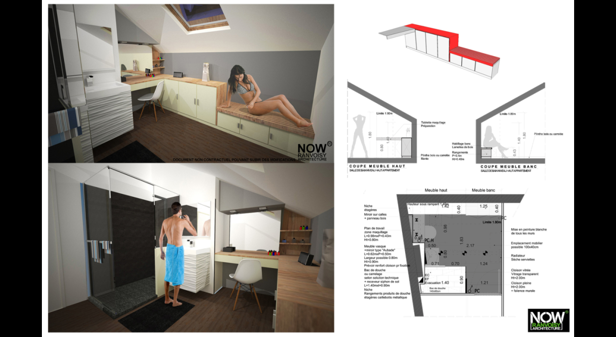 Rénovation logement-Aménagement combles-Création salle de douche-Mobilier sur mesure