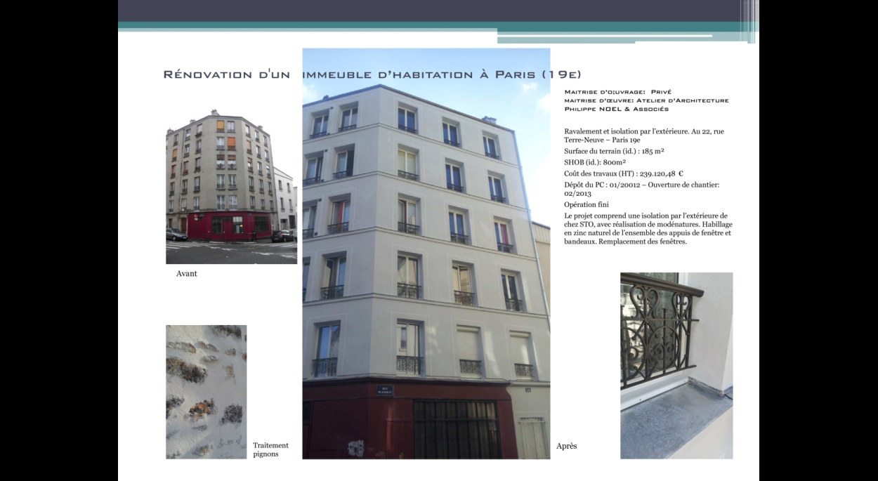 Architecte, Paris, Ravalement, ITE, isolation thermique par l'extérieure.