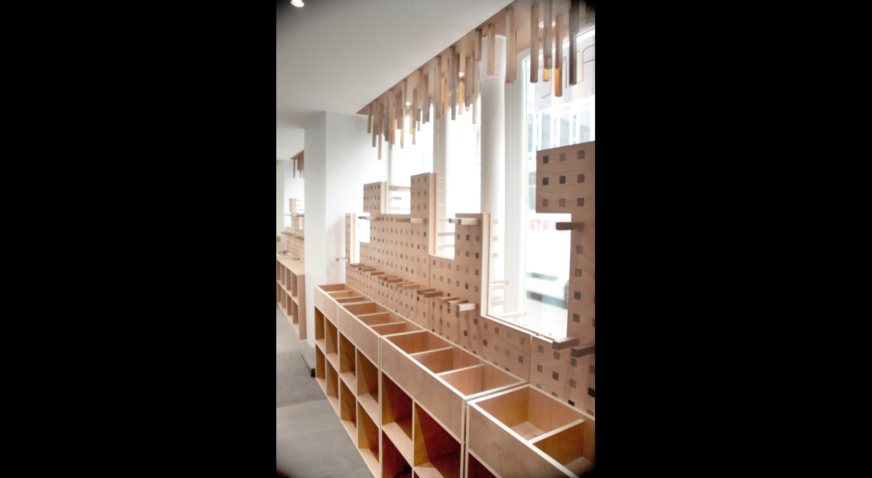 Rénovation Magasin Librairie Meuble Design Bois Brut Tasseaux