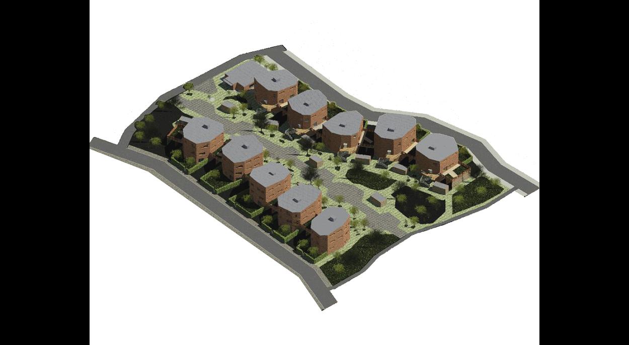 Maquette numérique qui montre une vue tridimensionnelle sur l'ensemble des logements intermédiaires