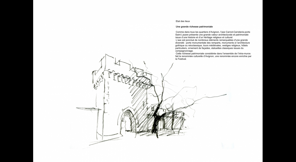gisèle donon-analyse architecturale et urbaine axe carreterie-carnot à avignon-croquis porte saint lazare