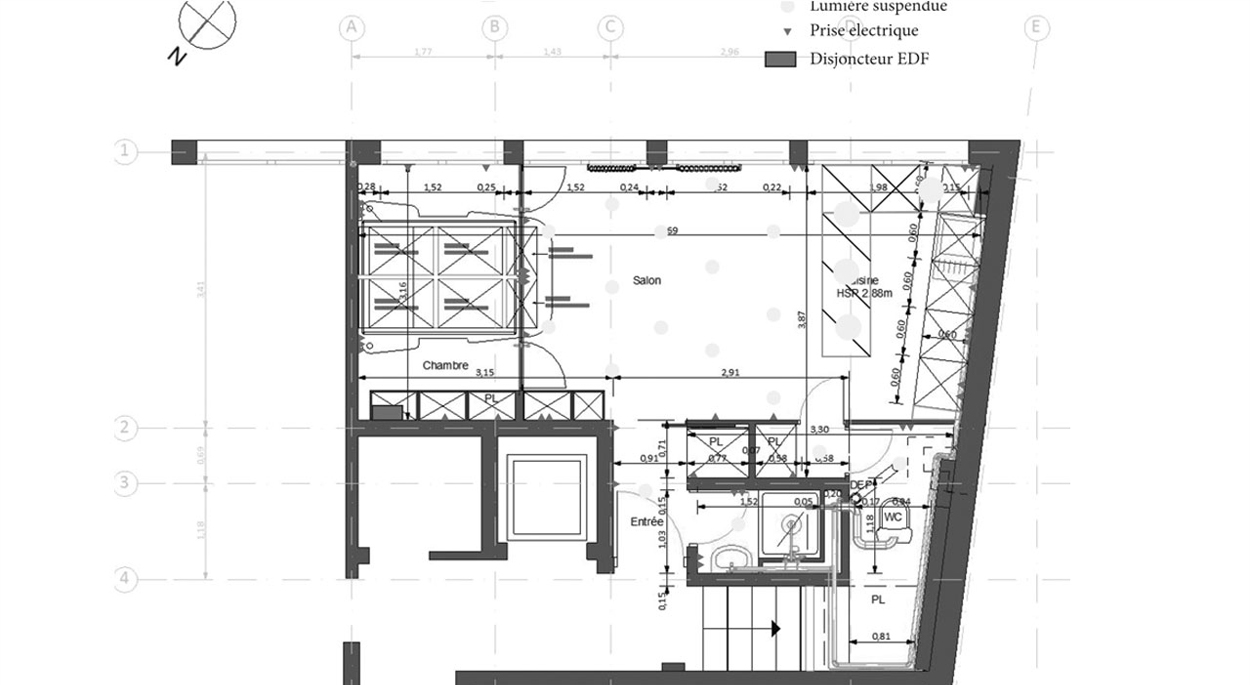 Plan projeté rehabilitation appartement à Clichy