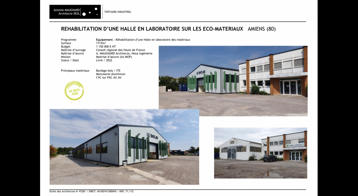 Réhabilitation d'une halle en laboratoire sur les eco-matériaux - Maugnard_Architectes_Amiens 