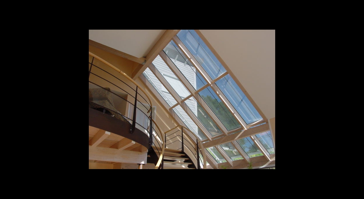 toit vitré vue de l'intérieur construction neuve ossature bois 