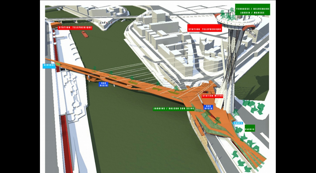 Création d'un passerelle piétonne, et d'une gare multimodale avec téléphérique à Paris - Projet par l'Atelier S architectures - architecte à Toulouse