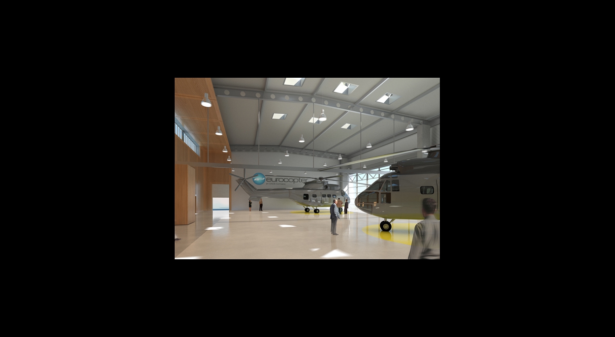 Hall de livraison d’hélicoptères par SLA Architecture