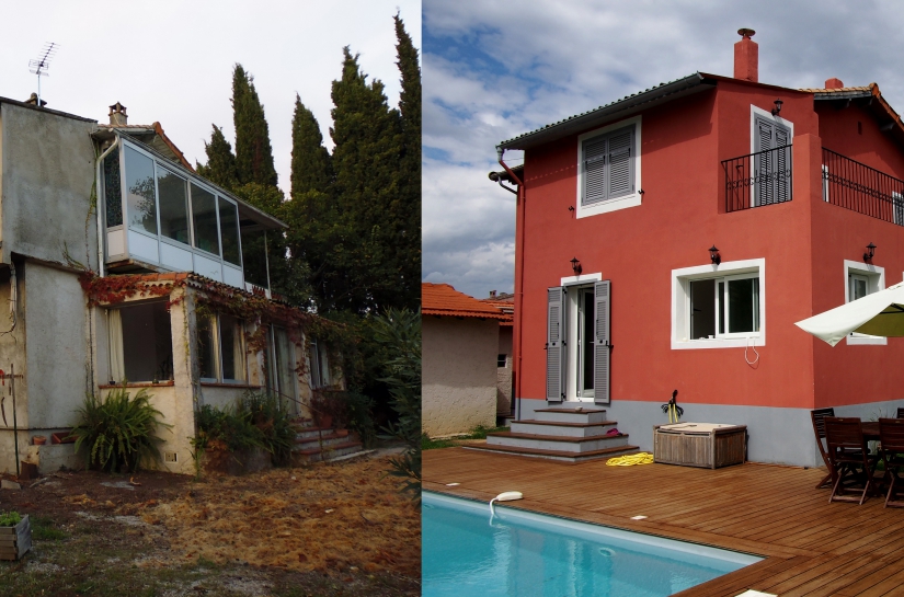 Rénovation Villa : photo état des lieux / Projet finalisé.