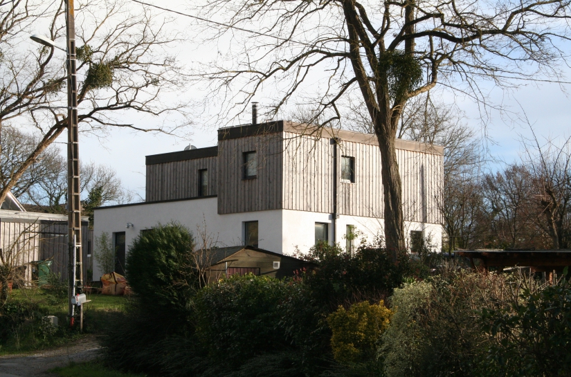 Maison ossature bois, bardage Red cedar Breton, rez-de-chaussée monomur