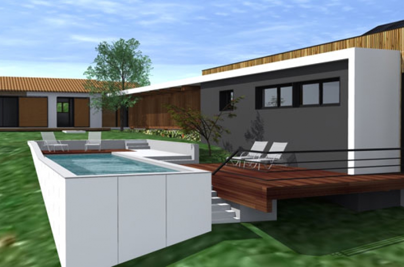 Extension d'une maison et construction d'une piscine à Girousens par l'Atelier S, architecte basé quartier des Amidonniers à Toulouse 31000