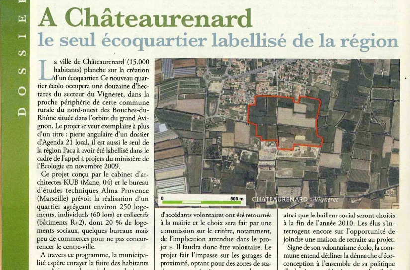 Projet d'écoquartier à Châteaurenard (13) primé, TPBM n°821, 16/06/2010