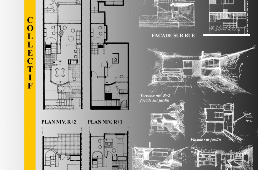 Maisons de ville "en bande" architecture moderne des années 20 à la manière de ... (projet d'étude, école d'architecture de Versailles)