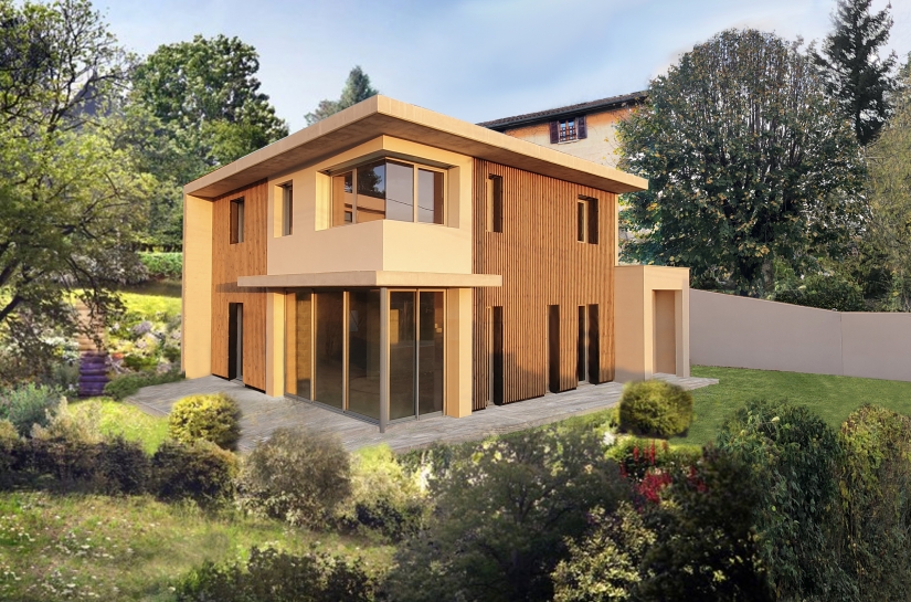 Maison contemporaine bioclimatique en ossature bois