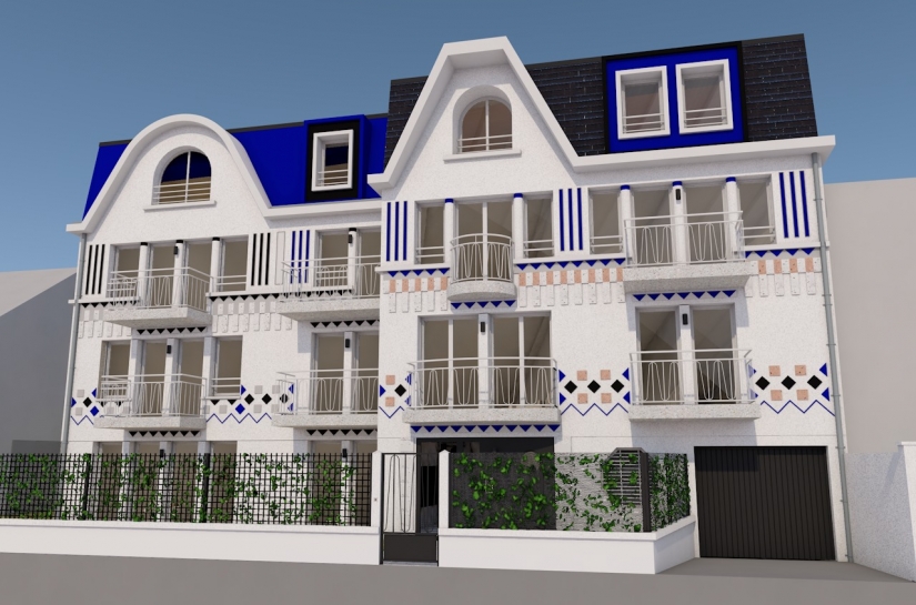 Construction d'un immeuble de 15 logements à Bagneux en blocs de pierre ponce dans le style art déco.